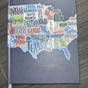 Beautiful Adventure Awaits travel journal with colorful USA map cover scrapbook